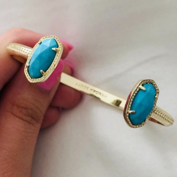 KENDRA SCOTT • Gold Elton Turquoise Cuff Bracelet - Picture 3 of 3